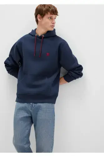 Hooded Navy Sweatshirt with Logo Embroidery 065809-29743 - 2