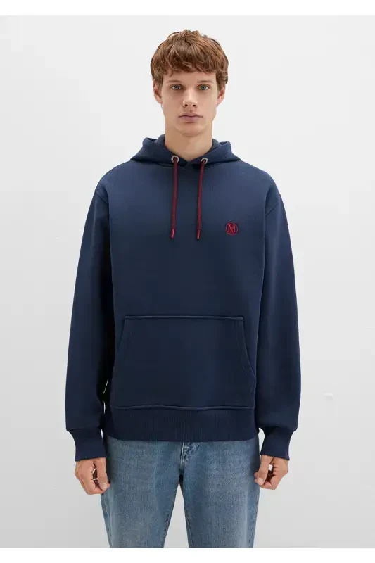 Hooded Navy Sweatshirt with Logo Embroidery 065809-29743 - 3