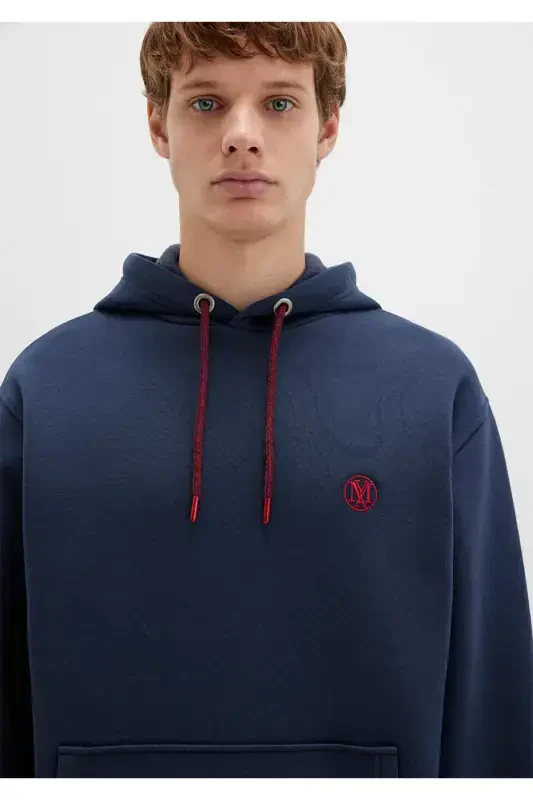Hooded Navy Sweatshirt with Logo Embroidery 065809-29743 - 5