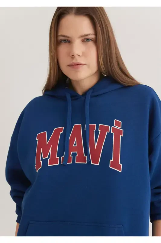Hooded Navy Sweatshirt with Logo Print 1600361-82625 - MAVI