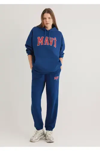 Hooded Navy Sweatshirt with Logo Print 1600361-82625 - MAVI (1)