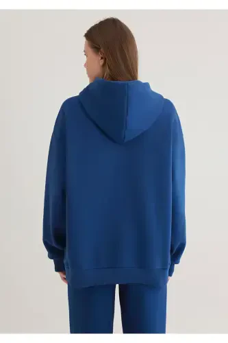 Hooded Navy Sweatshirt with Logo Print 1600361-82625 - 5