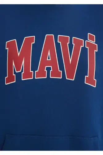 Hooded Navy Sweatshirt with Logo Print 1600361-82625 - 7