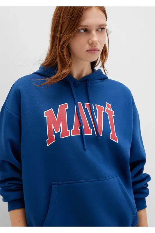 Hooded Navy Sweatshirt with Logo Print 1600361-82625 - MAVI
