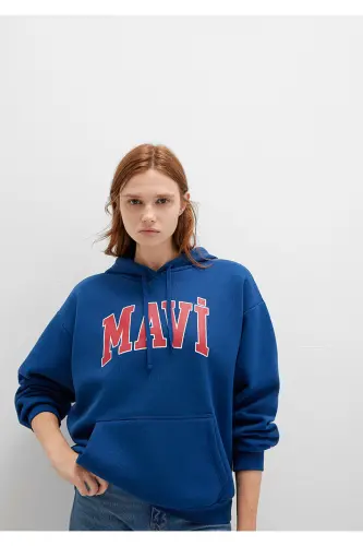 Hooded Navy Sweatshirt with Logo Print 1600361-82625 - MAVI (1)