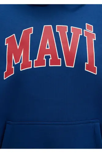 Hooded Navy Sweatshirt with Logo Print 1600361-82625 - 6