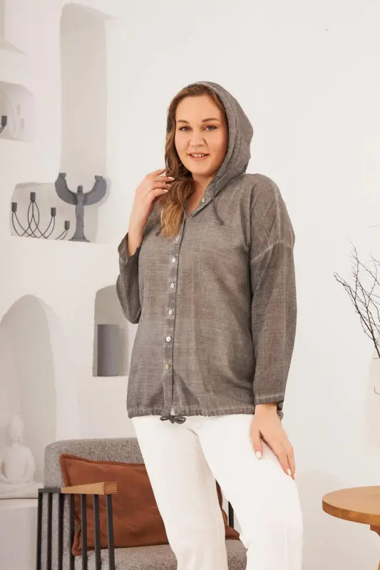 Hooded Oversize Smoked Wash Shirt - 2