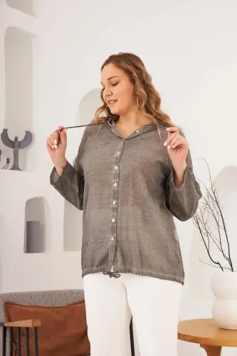 Hooded Oversize Smoked Wash Shirt - 3