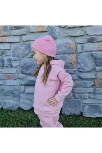 Hooded Oversize Sweatshirt - baby/child Three Thread Inner Polar Thick Fabric Sweat - Pink - 4