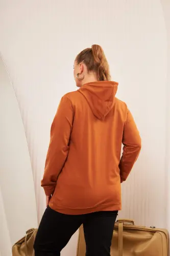 Hooded Oversized Camel Sweatshirt - 5