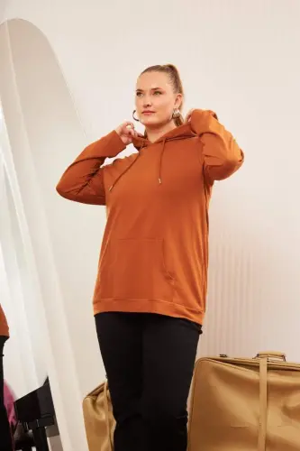 Hooded Oversized Camel Sweatshirt - BÜYÜKBEDENIZ (1)