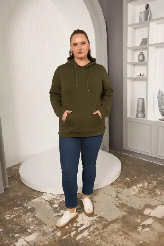 Hooded Oversized Khaki Sweatshirt - 6