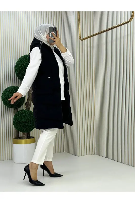 Hooded Padded Vest-Black - GENEL MARKALAR