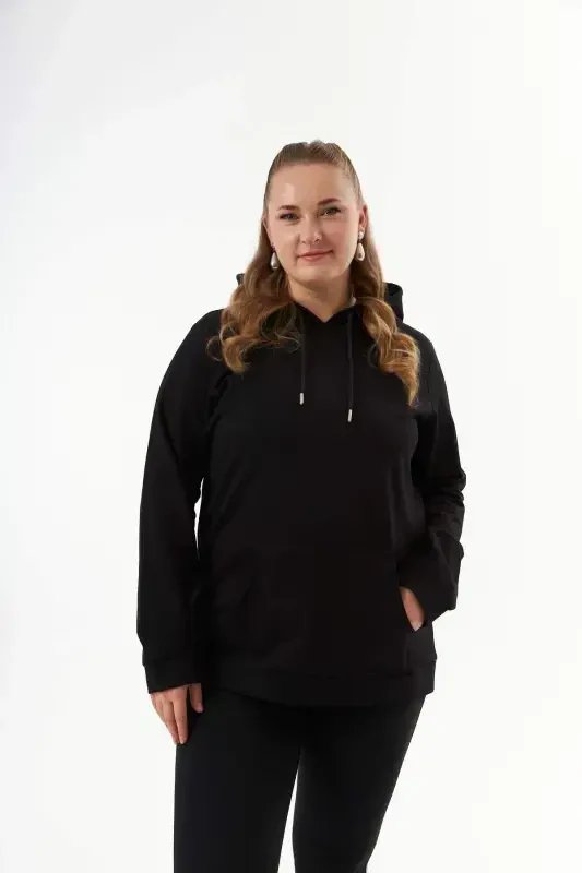Hooded Plus Size Black Sweatshirt - 1