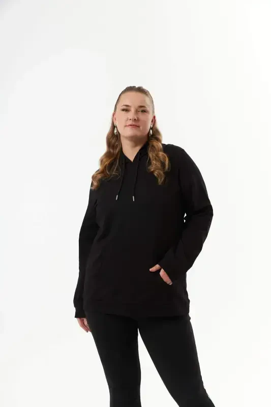 Hooded Plus Size Black Sweatshirt - 2