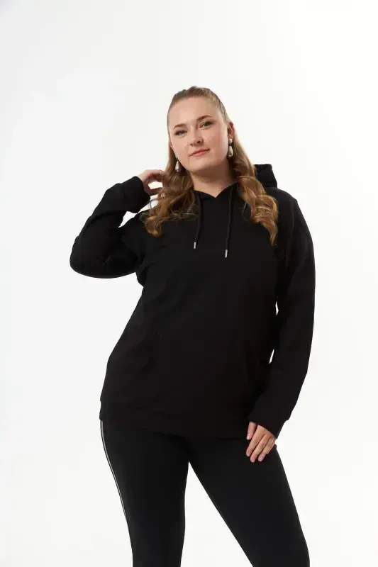 Hooded Plus Size Black Sweatshirt - 3