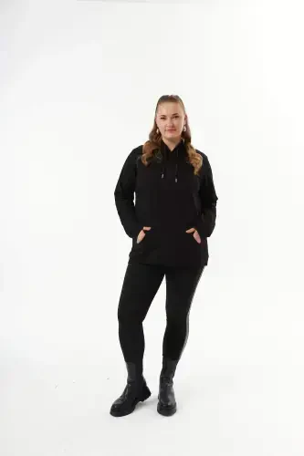 Hooded Plus Size Black Sweatshirt - 4