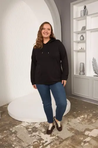 Hooded Plus Size Black Sweatshirt - 5