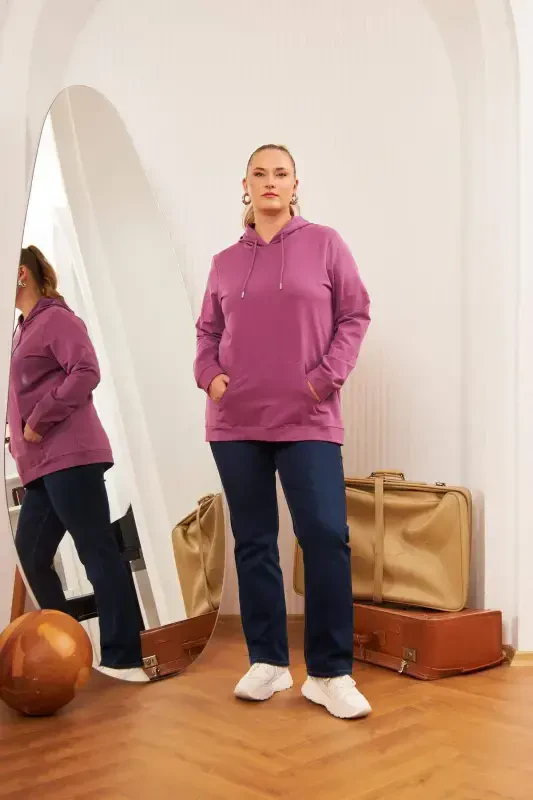 Hooded Plus Size Burgundy Sweatshirt - 6