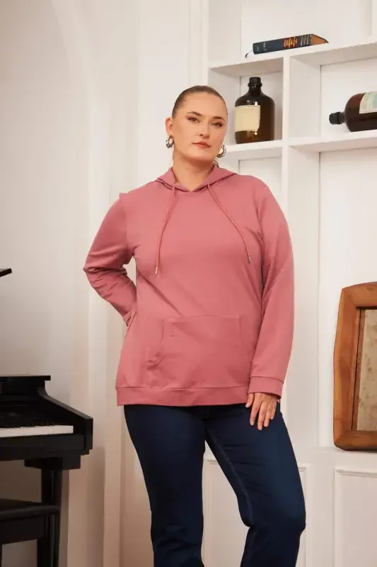 Hooded Plus Size Dusty Rose Sweatshirt - 2