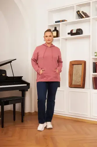 Hooded Plus Size Dusty Rose Sweatshirt - 6