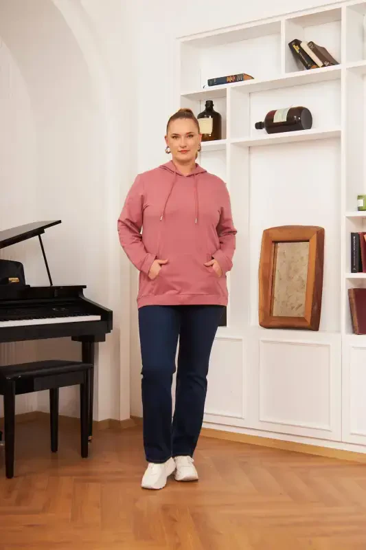 Hooded Plus Size Dusty Rose Sweatshirt - 6