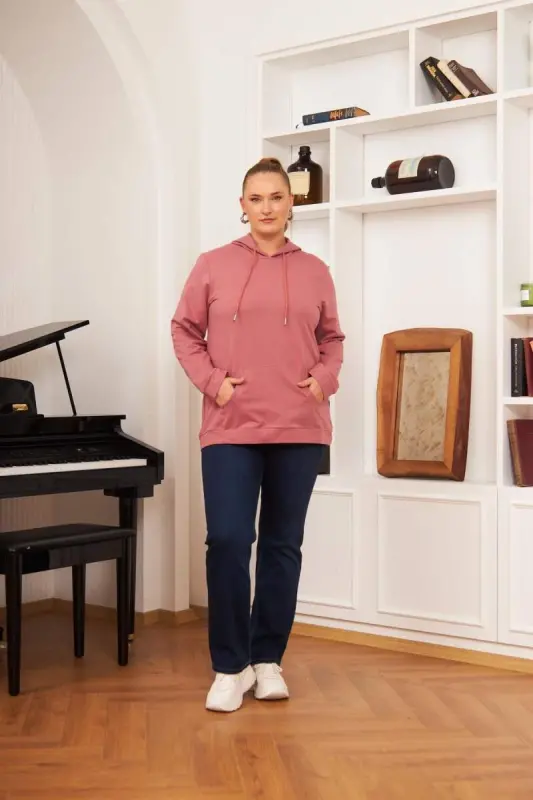 Hooded Plus Size Dusty Rose Sweatshirt - 6