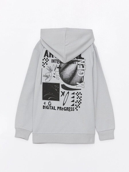 Hooded Printed Long Sleeve Boys' Zipper Sweatshirt - 8