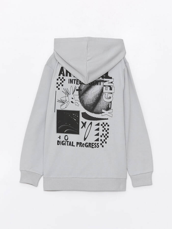 Hooded Printed Long Sleeve Boys' Zipper Sweatshirt - 8