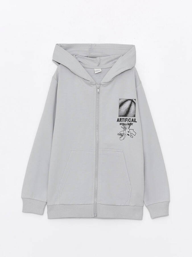 Hooded Printed Long Sleeve Boys' Zipper Sweatshirt - 1