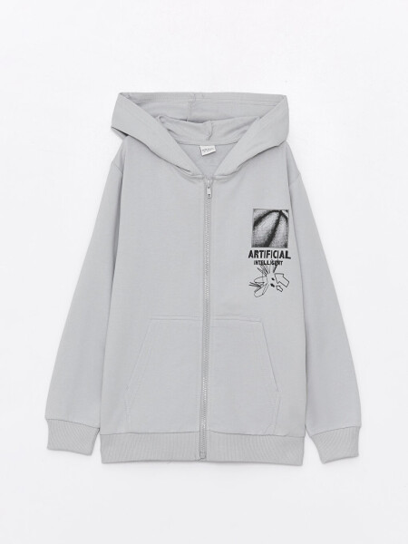 Hooded Printed Long Sleeve Boys' Zipper Sweatshirt - 13
