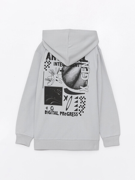 Hooded Printed Long Sleeve Boys' Zipper Sweatshirt - 14