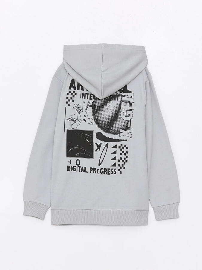 Hooded Printed Long Sleeve Boys' Zipper Sweatshirt - 14