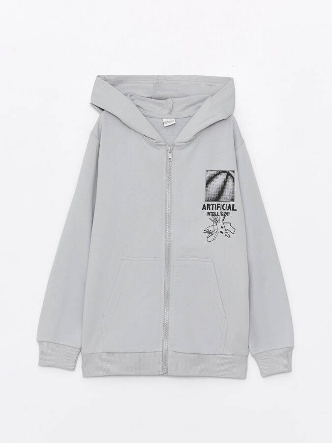 Hooded Printed Long Sleeve Boys' Zipper Sweatshirt - 10
