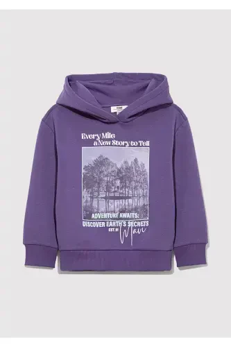 Hooded Printed Purple Sweatshirt 7s10054-88135 - 3