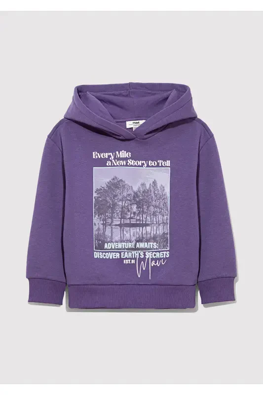 Hooded Printed Purple Sweatshirt 7s10054-88135 - 3
