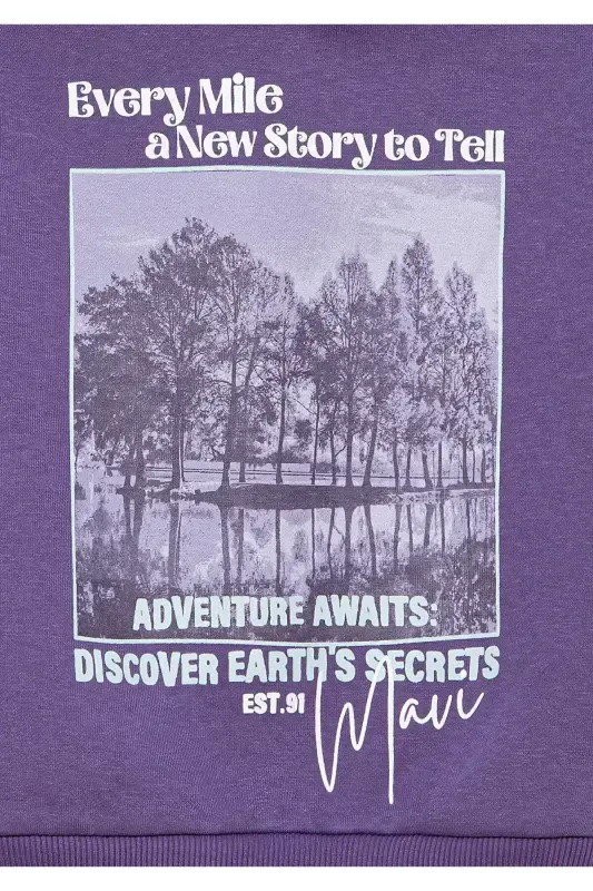 Hooded Printed Purple Sweatshirt 7s10054-88135 - 6