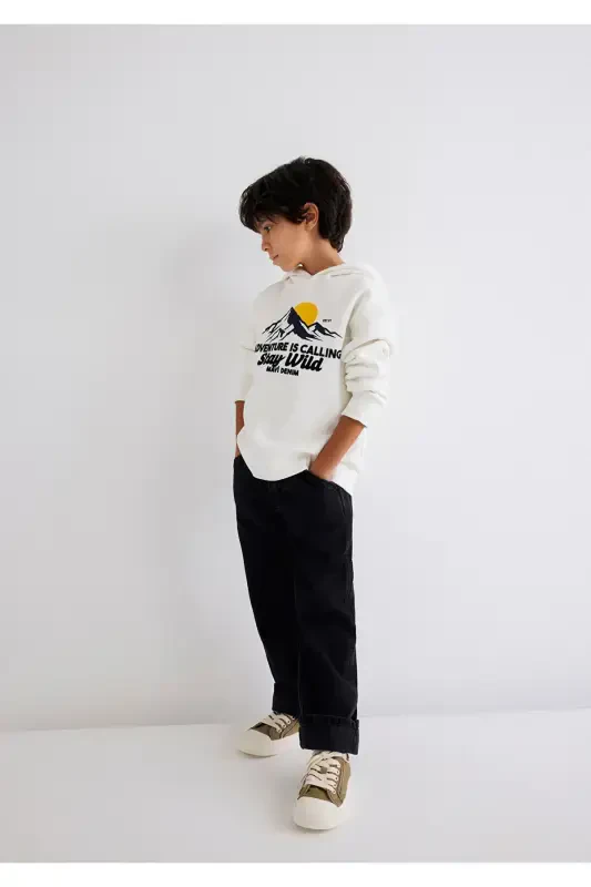 Hooded Printed White Sweatshirt 6S10077-70057 - 1