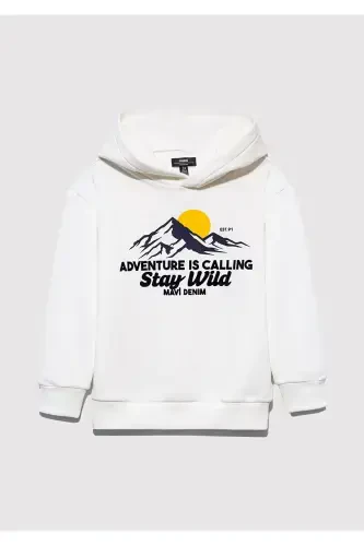 Hooded Printed White Sweatshirt 6S10077-70057 - 3