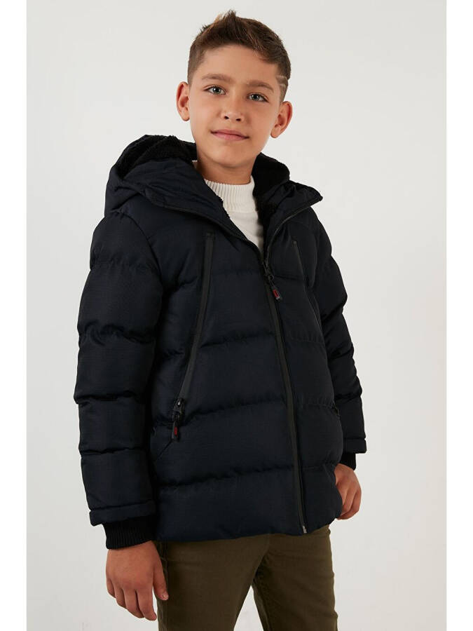 Hooded Puffer Jacket with Fleece Lined Pockets and Zipper 5760040 - 6