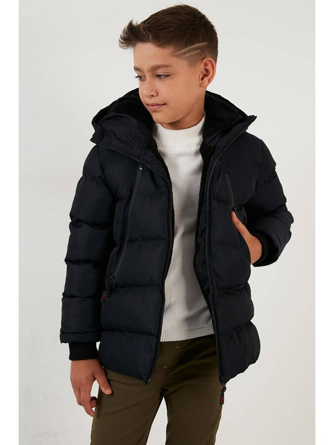 Hooded Puffer Jacket with Fleece Lined Pockets and Zipper 5760040 - 7