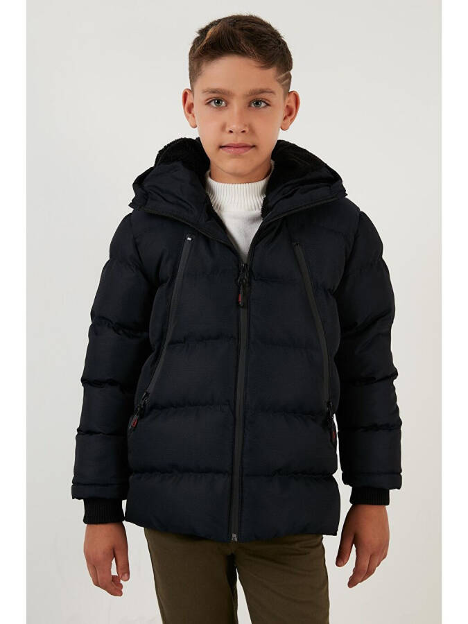 Hooded Puffer Jacket with Fleece Lined Pockets and Zipper 5760040 - 8