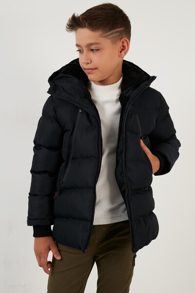 Hooded Puffer Jacket with Fleece Lined Pockets and Zipper 5760040 - 12