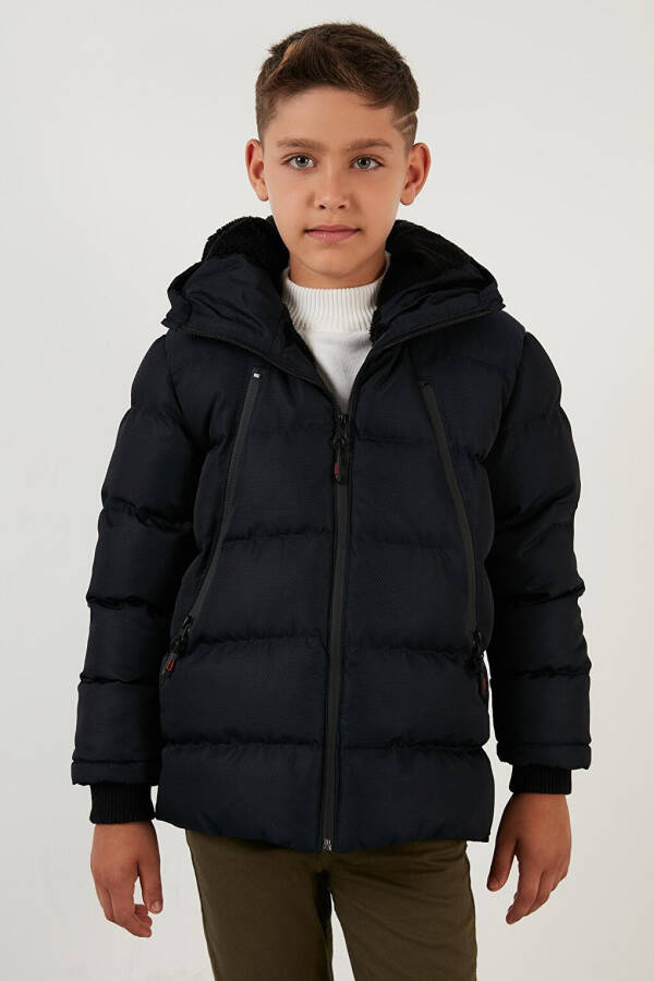 Hooded Puffer Jacket with Fleece Lined Pockets and Zipper 5760040 - 13