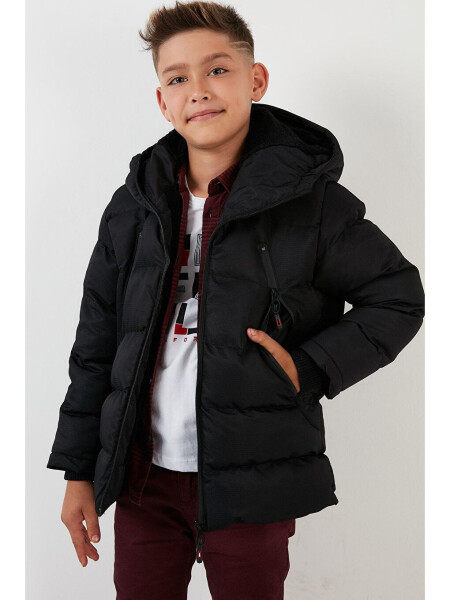 Hooded Puffer Jacket with Fleece Lined Pockets and Zipper 5760040 - 6