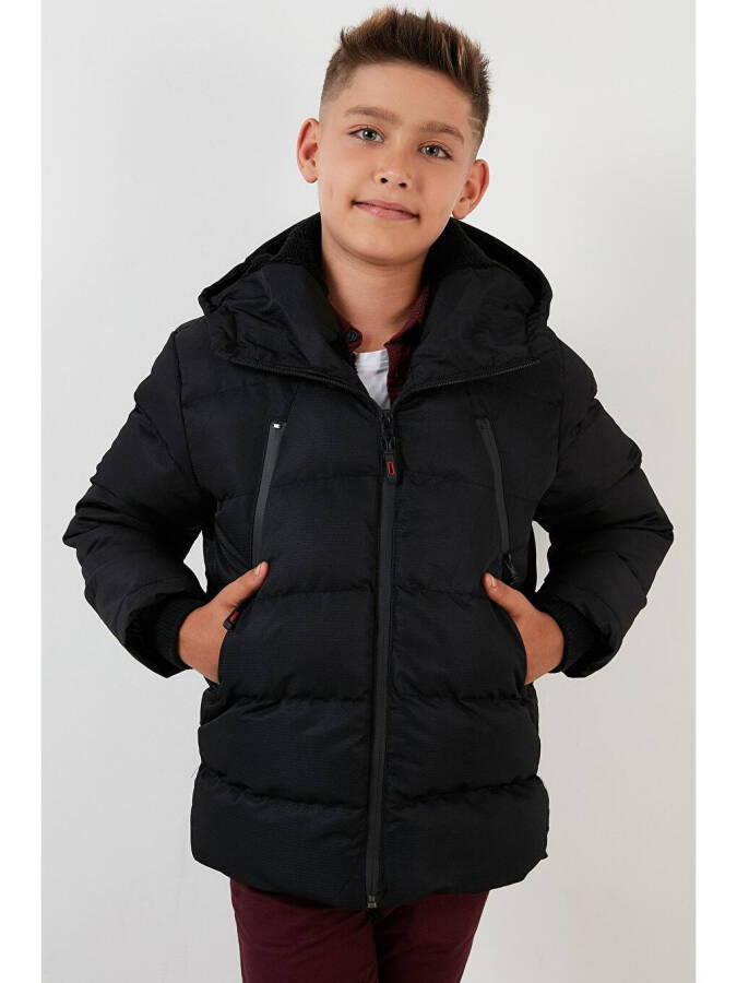 Hooded Puffer Jacket with Fleece Lined Pockets and Zipper 5760040 - 8