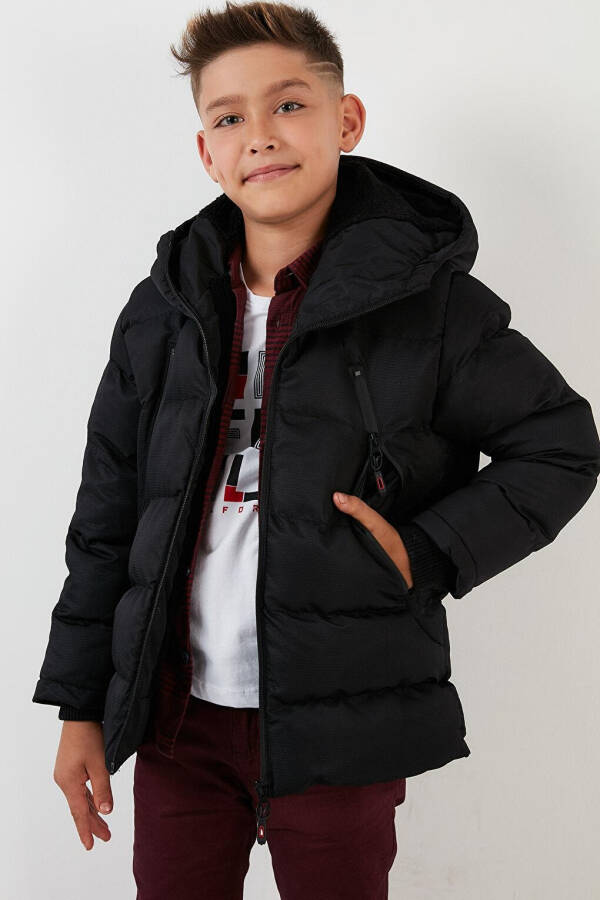 Hooded Puffer Jacket with Fleece Lined Pockets and Zipper 5760040 - 11