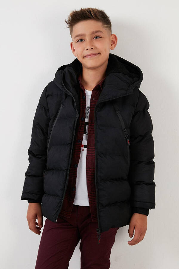 Hooded Puffer Jacket with Fleece Lined Pockets and Zipper 5760040 - 12