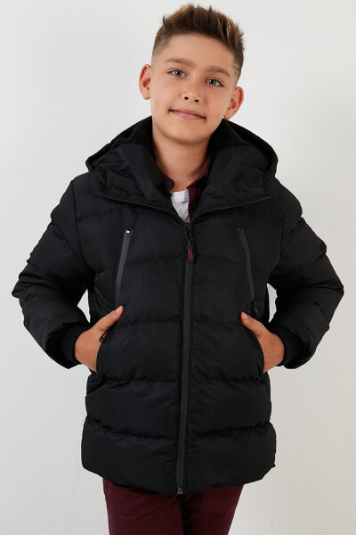 Hooded Puffer Jacket with Fleece Lined Pockets and Zipper 5760040 - 13