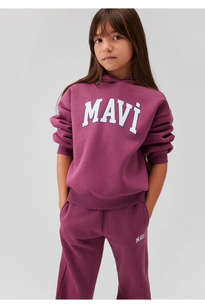 Hooded Purple Sweatshirt with Logo Print - MODAZONE